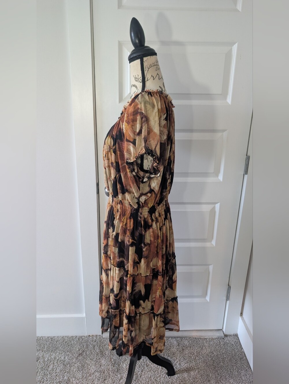 Kate & Lily Floral Tiered Midi Dress in Brown and Cream Size 18W - Picture 2 of 8